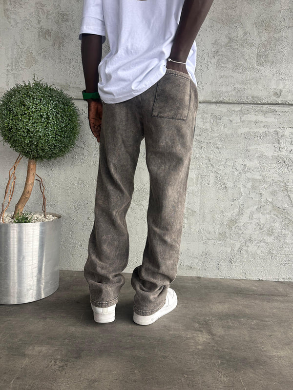 Kahve Yıkamalı Şeritli Baggy Eşofman