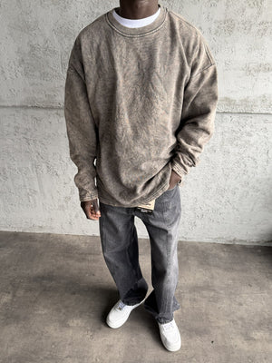 Kahve Yıkamalı Sweatshirt