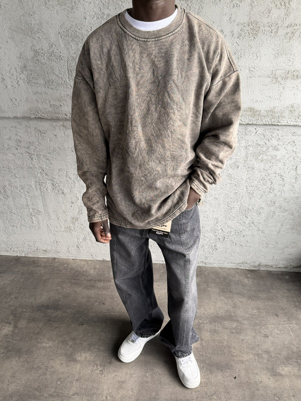 Kahve Yıkamalı Sweatshirt