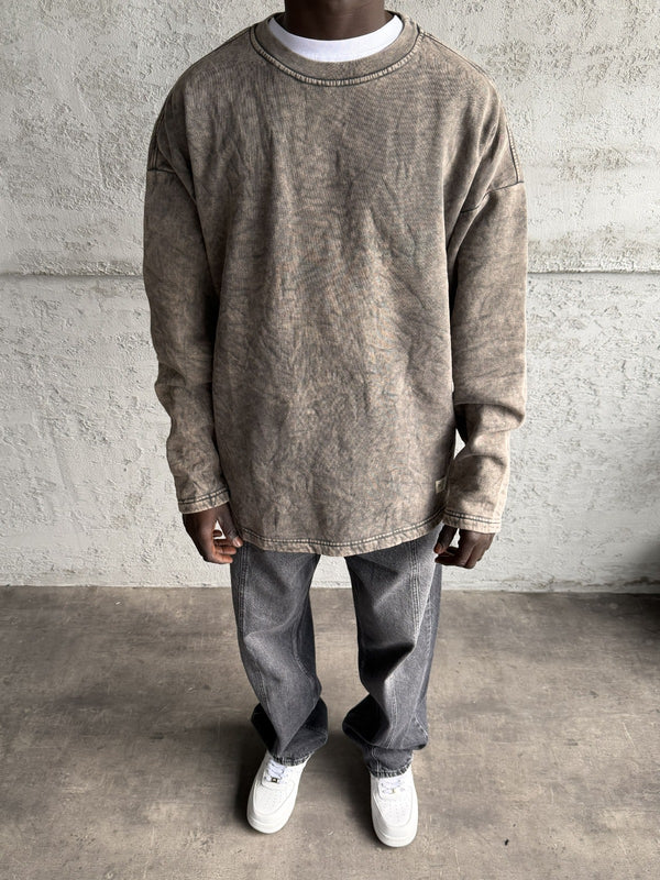 Kahve Yıkamalı Sweatshirt