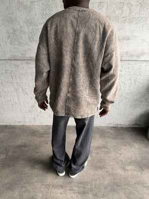 Kahve Yıkamalı Sweatshirt