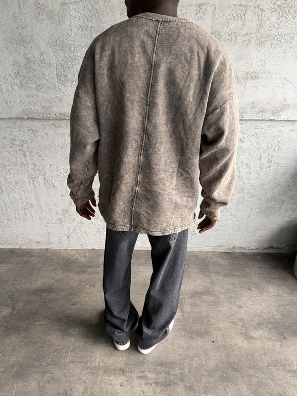 Kahve Yıkamalı Sweatshirt