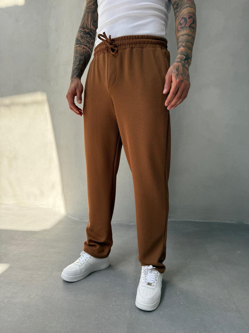 Kahverengi İnce Fitilli Baggy Eşofman