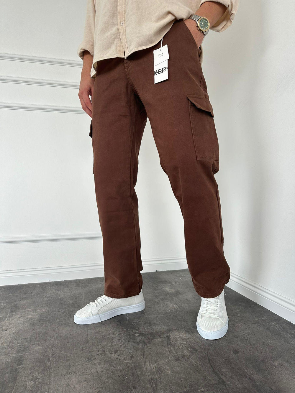 Kahverengi Kargo Cep Baggy Jean