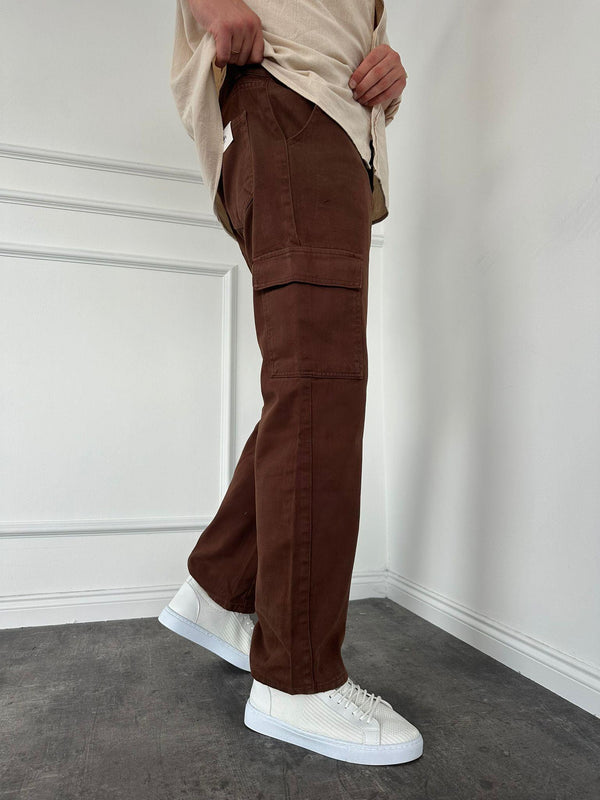 Kahverengi Kargo Cep Baggy Jean