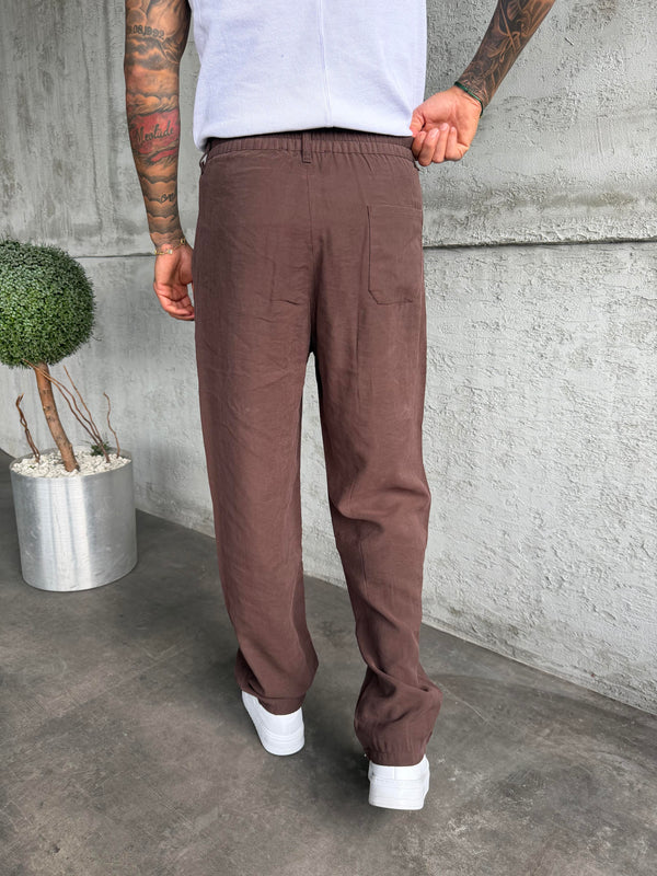 Kahverengi Pileli Modal Kumaş Baggy Pantolon