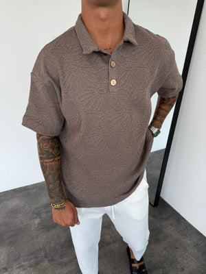 Kahverengi Polo Yaka Örme Triko T-Shirt