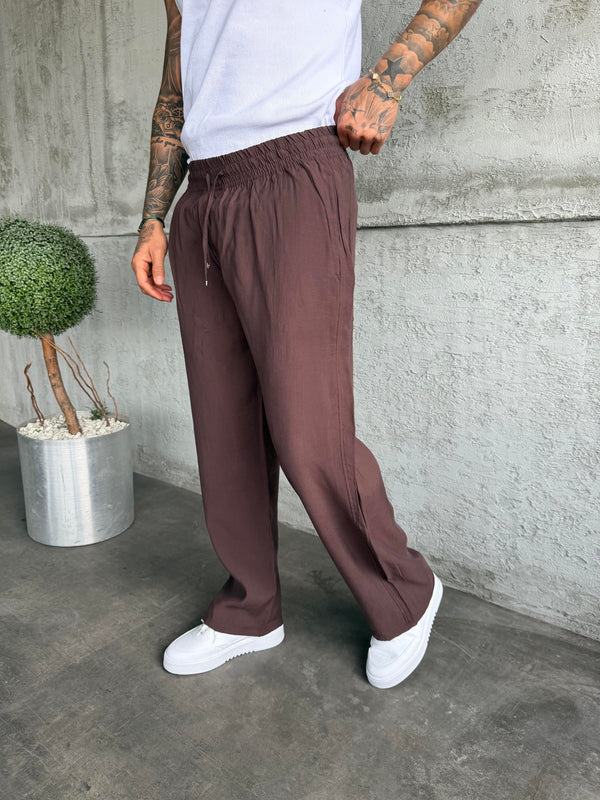 Kahverengi Tensel Kumaş Baggy Pantolon