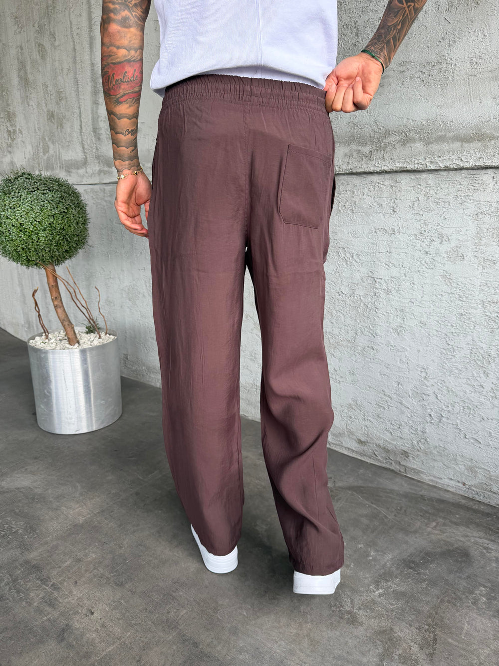 Kahverengi Tensel Kumaş Baggy Pantolon