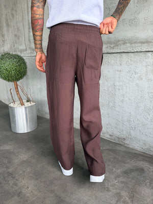 Kahverengi Tensel Kumaş Baggy Pantolon