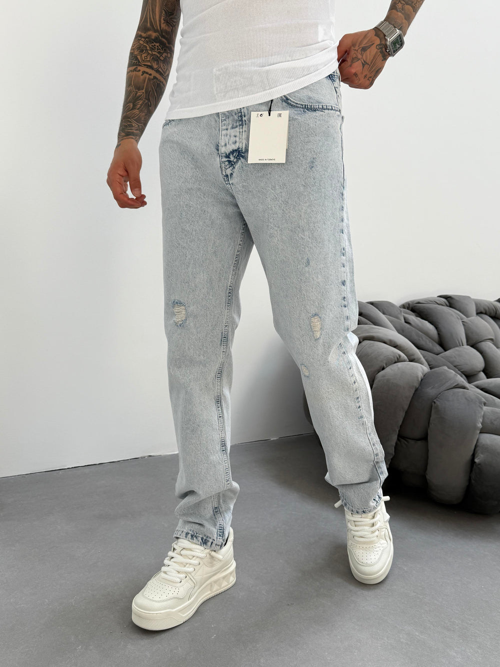 Kar Yıkama Lazer Detaylı Baggy Jean
