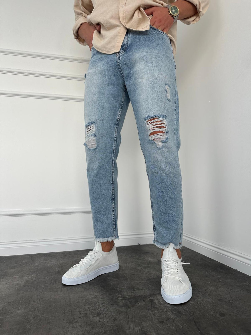 Kar Yıkama Paça Püskül Boyfriend Jean