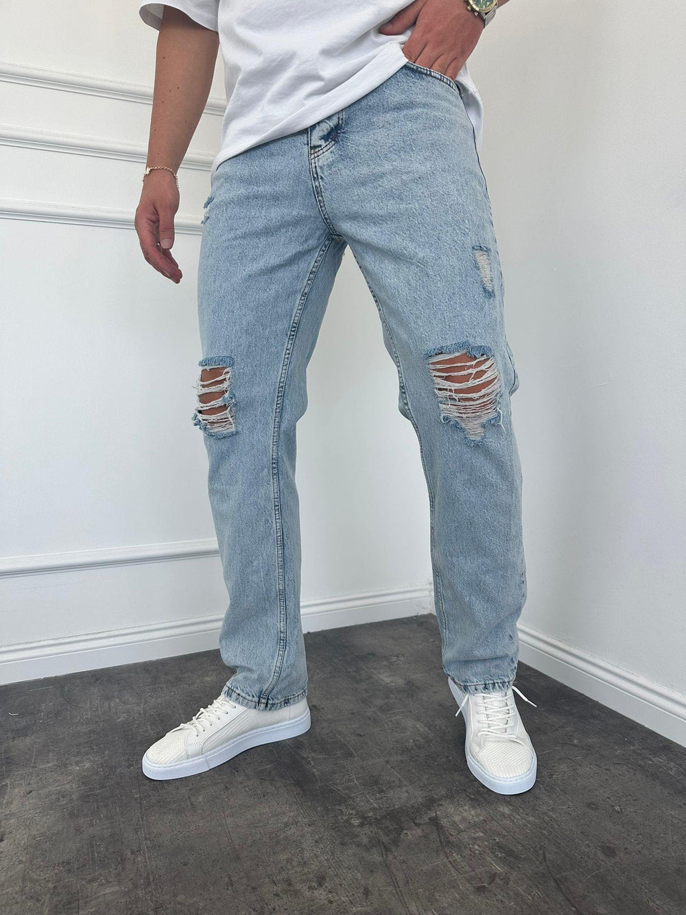 Kar Yıkama Yırtıklı Baggy Jean