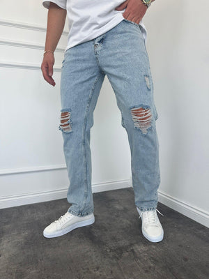 Kar Yıkama Yırtıklı Baggy Jean