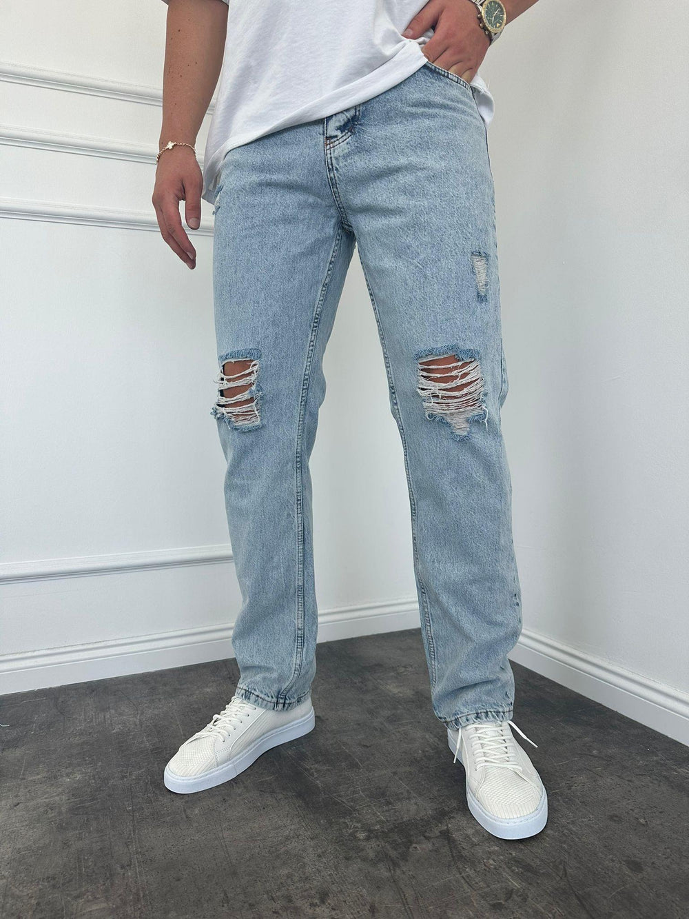 Kar Yıkama Yırtıklı Baggy Jean