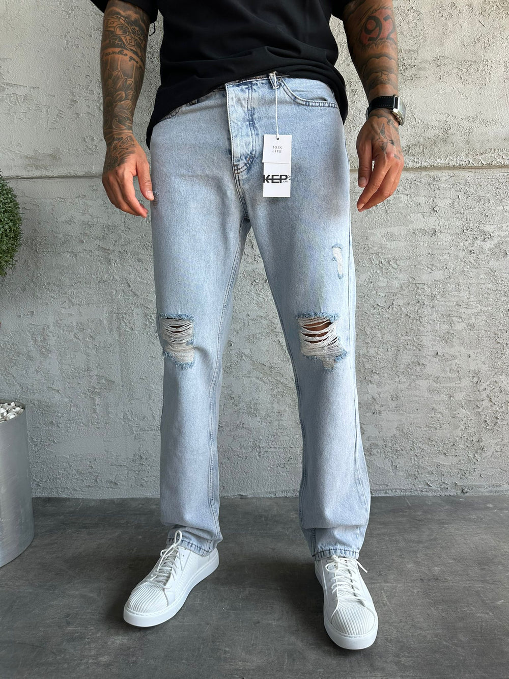 Kar Yıkama Yırtıklı Baggy Jean