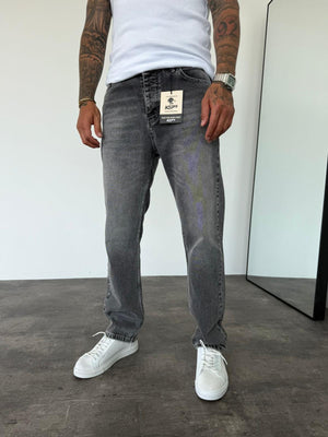 Koyu Gri Taşlamalı Baggy Jean