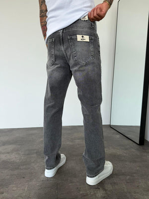 Koyu Gri Taşlamalı Baggy Jean