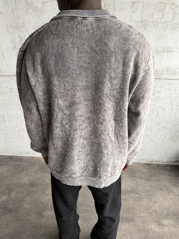 Koyu Gri Yıkamalı Fermuarlı Sweatshirt