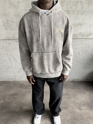 Koyu Gri Yıkamalı Kapüşonlü Nakış Detaylı Sweatshirt