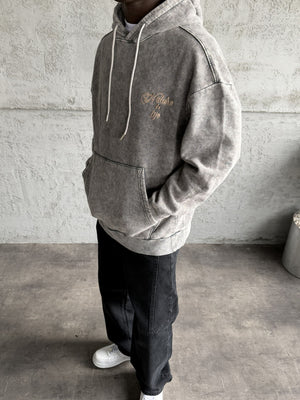 Koyu Gri Yıkamalı Kapüşonlü Nakış Detaylı Sweatshirt