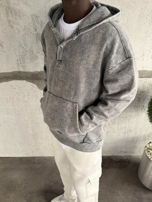Koyu Gri Yıkamalı Kapüşonlü Sweatshirt