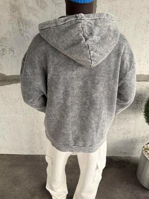 Koyu Gri Yıkamalı Kapüşonlü Sweatshirt