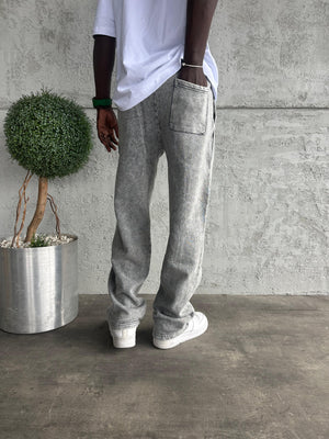 Koyu Gri Yıkamalı Şeritli Baggy Eşofman