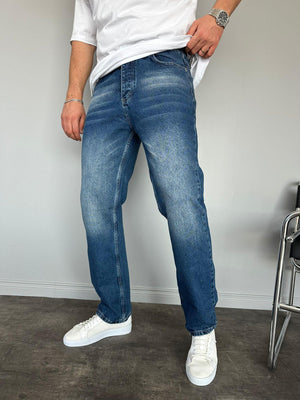 Koyu Lacivert Taşlamalı Baggy Jean