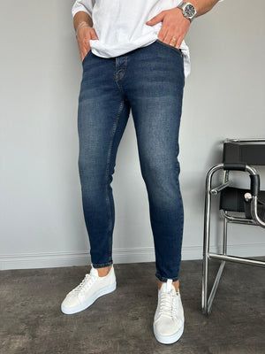 Koyu Mavi Taşlamalı Slimfit Jean