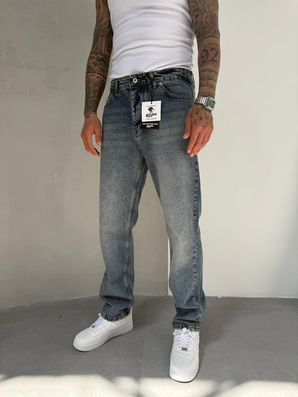 Koyu Mavi Yıkamalı Baggy Jean