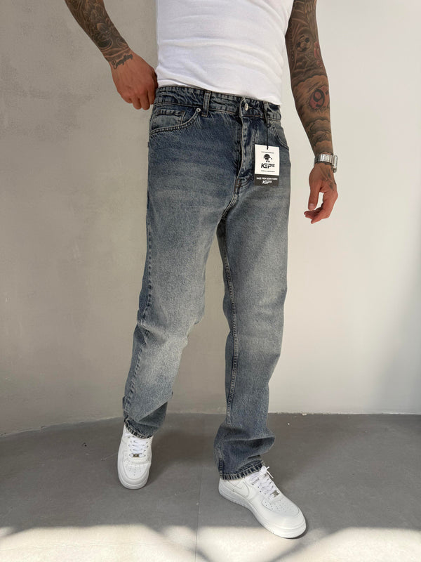 Koyu Mavi Yıkamalı Baggy Jean