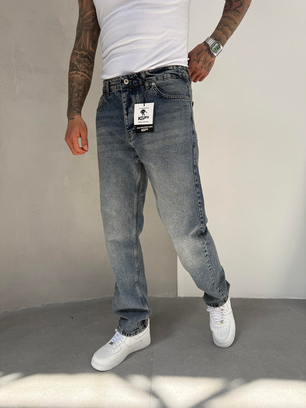 Koyu Mavi Yıkamalı Baggy Jean