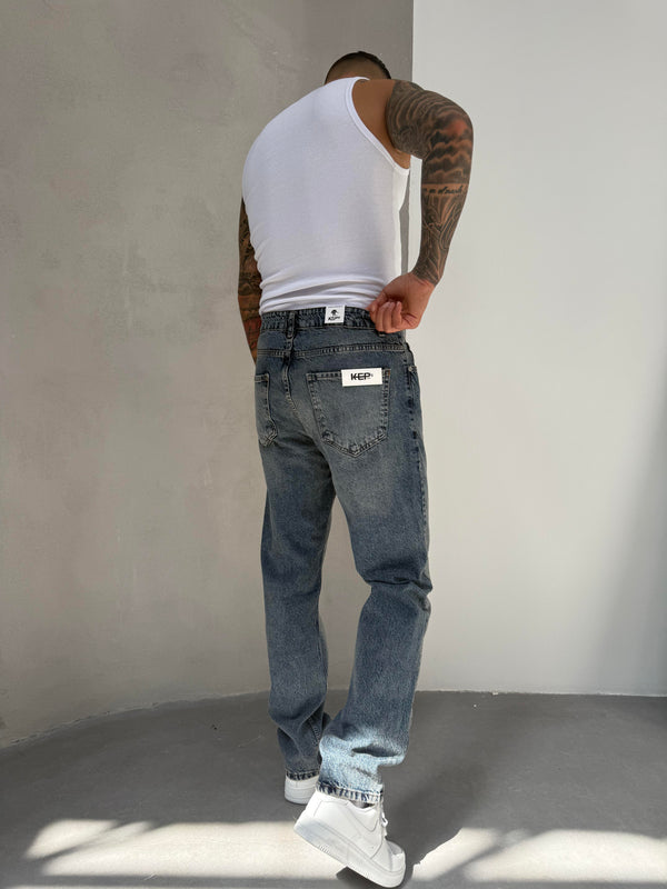 Koyu Mavi Yıkamalı Baggy Jean