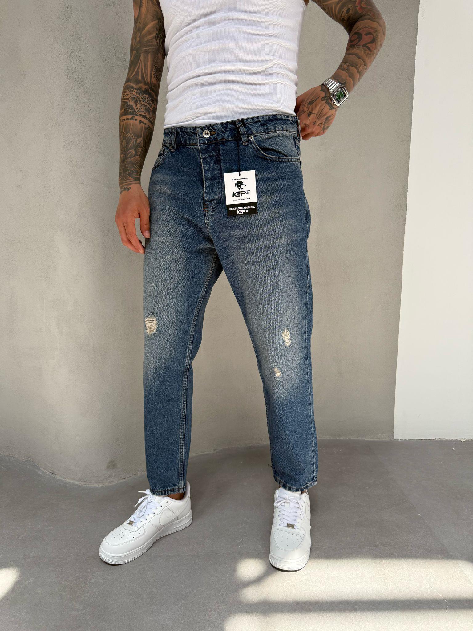Koyu Yıkamalı Lazerli Boyfriend Jean