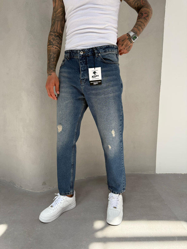 Koyu Yıkamalı Lazerli Boyfriend Jean