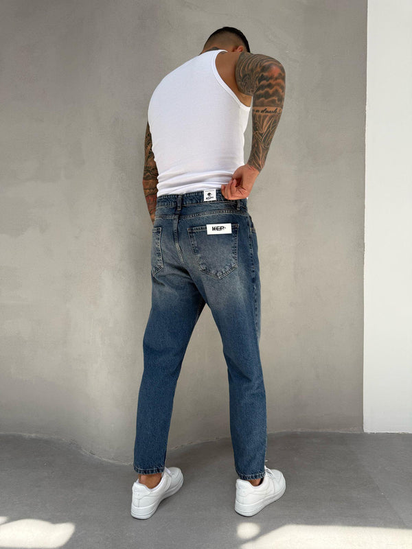 Koyu Yıkamalı Lazerli Boyfriend Jean