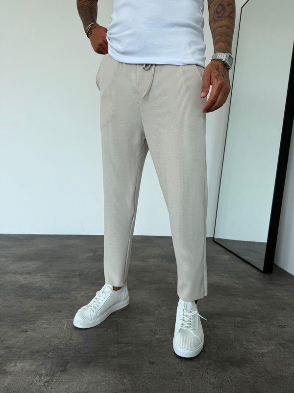 Krem Asimetrik Paça Boyfriend Pantolon