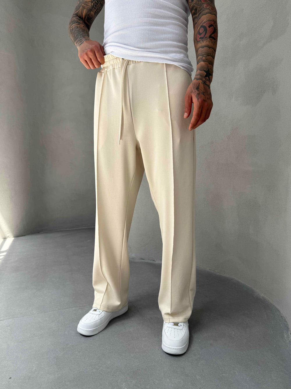 Krem Doubleface Kumaş Baggy Pantolon