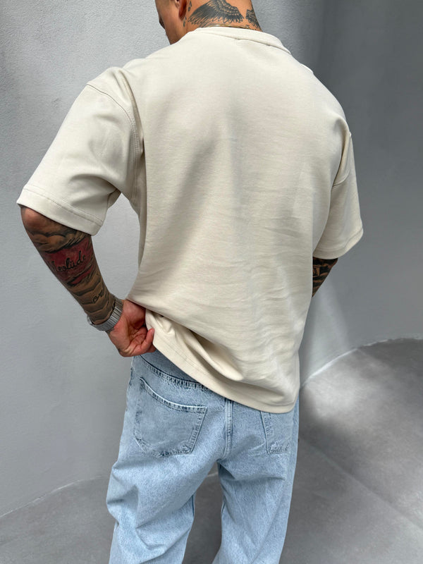 Krem Doubleface Kumaş T-Shirt