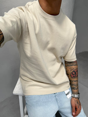 Krem Doubleface Kumaş T-Shirt