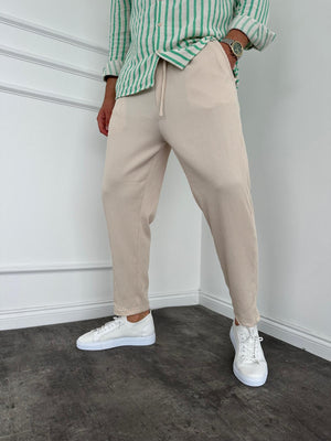 Krem Fitilli Boyfriend Pantolon