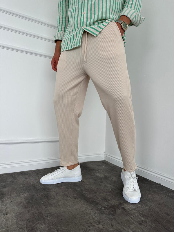 Krem Fitilli Boyfriend Pantolon