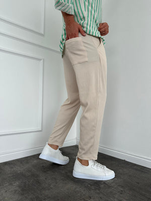 Krem Fitilli Boyfriend Pantolon
