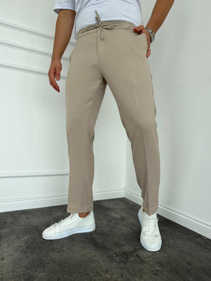 Krem İpli Bel Ayarlanabilir Pantolon
