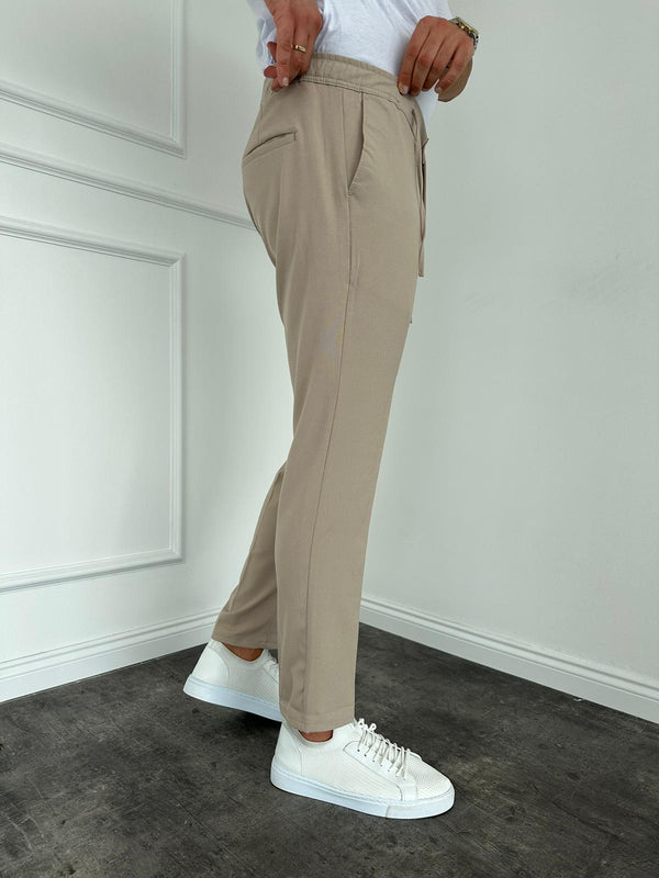 Krem İpli Bel Ayarlanabilir Pantolon