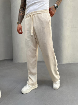 Krem Jakarlı Baggy Pantolon