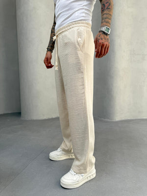 Krem Jakarlı Baggy Pantolon
