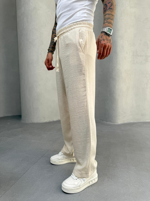 Krem Jakarlı Baggy Pantolon