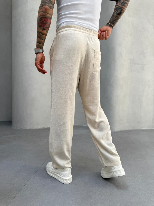 Krem Jakarlı Baggy Pantolon